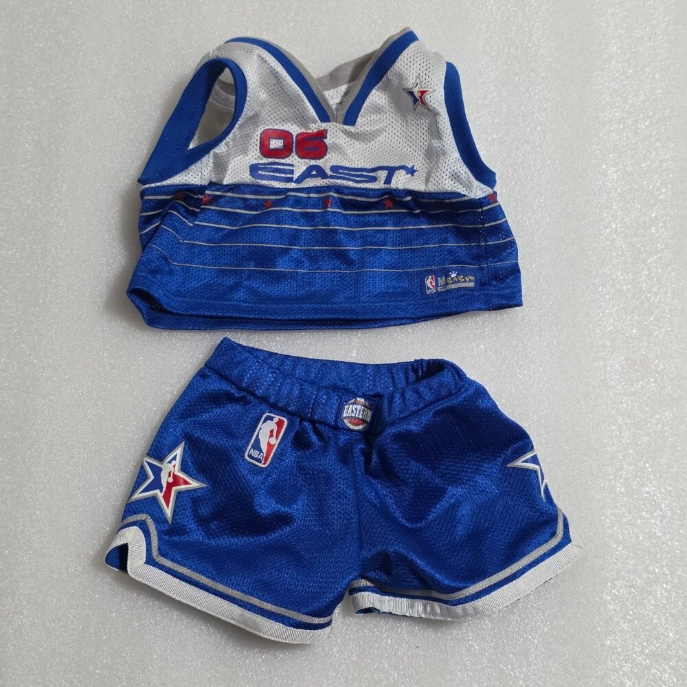 Build-a-Bear 06 East Houston NBA Basketball Uniform Blue White Red Shorts‎ Top